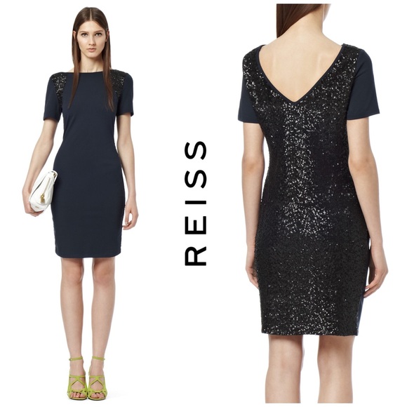 Reiss Amber Sequin Back Knit Sheath Bodycon Dress - Picture 2 of 11